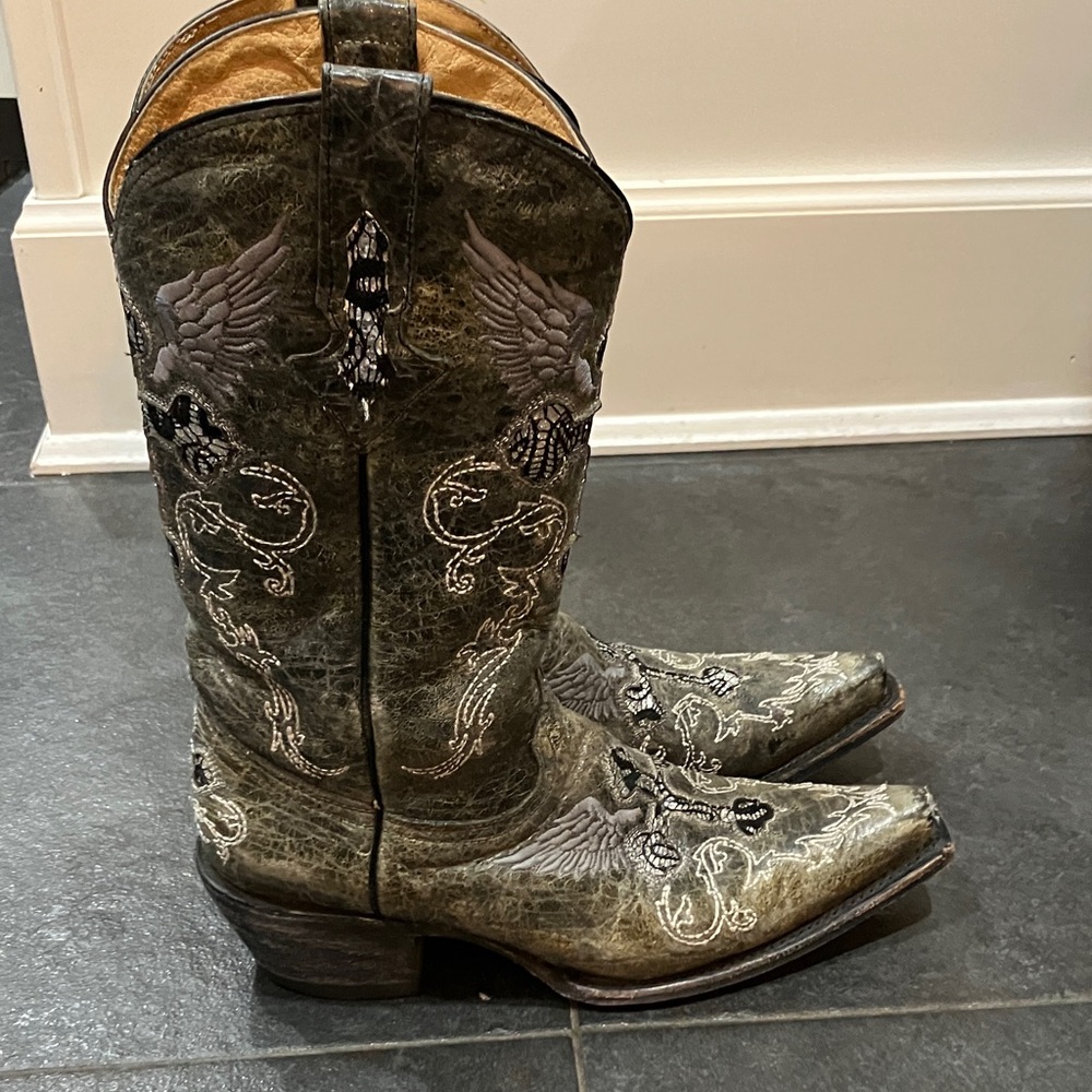 Vintage Very Volatile Leather Embroidered Cowboy Boots - Black and Gray - Picture 5 of 15